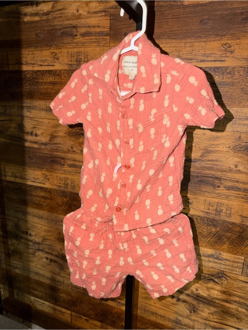 Kids Coral Pineapple Short-Sleeve Pajama Set